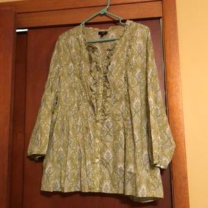 Green Paisley Ruffle Blouse